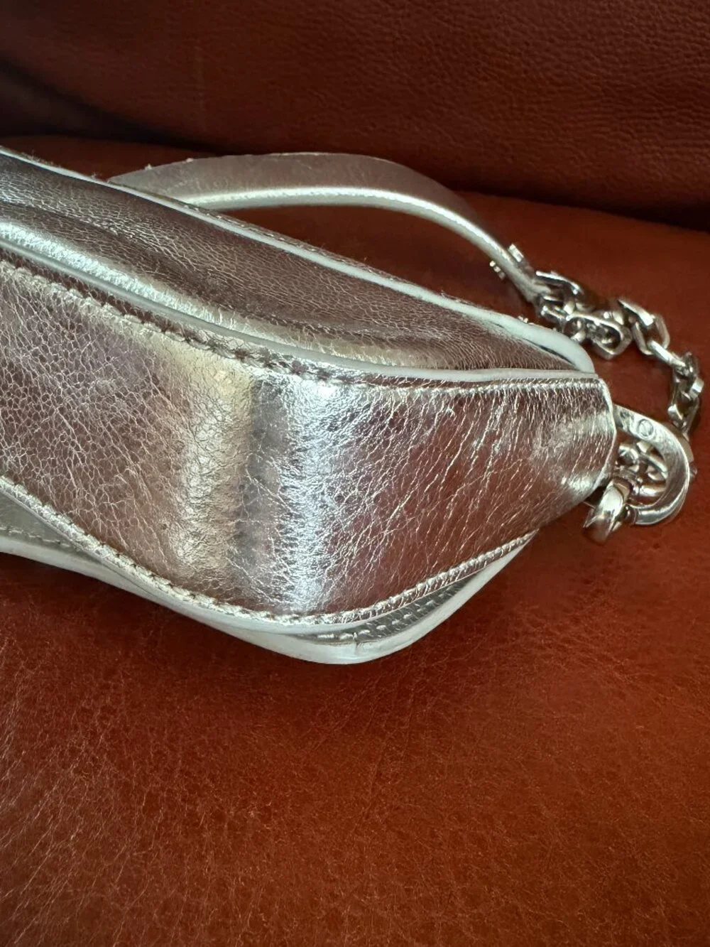 TORY BURCH MINI ROBINSON METALIC SILVER CHAIN CROSSBODY BAG